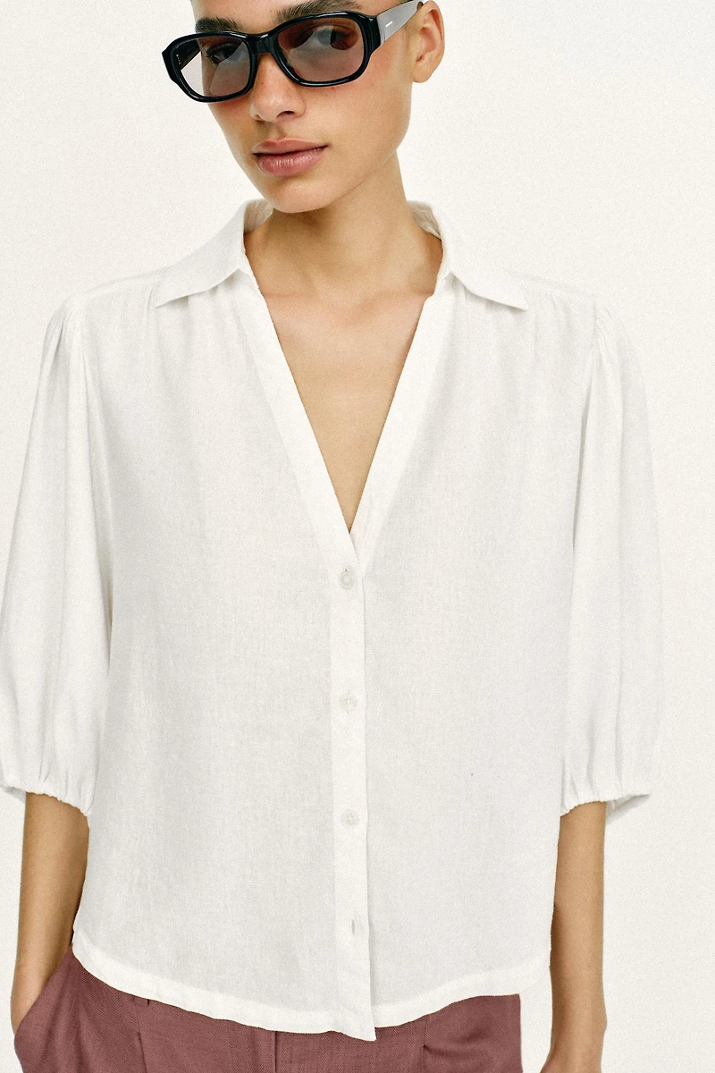 CHEMISE AVEC LIN À CARREAUX VICHY