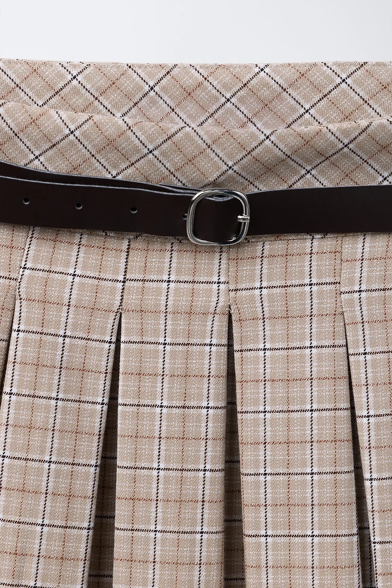 BOX PLEAT BELTED SKIRT