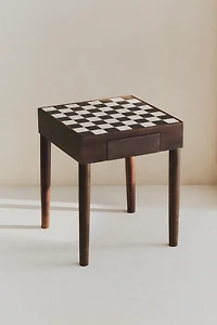 TABLE D’APPOINT TECK ÉCHIQUIER MARBRE