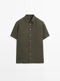 Regular fit short sleeve linen shirt