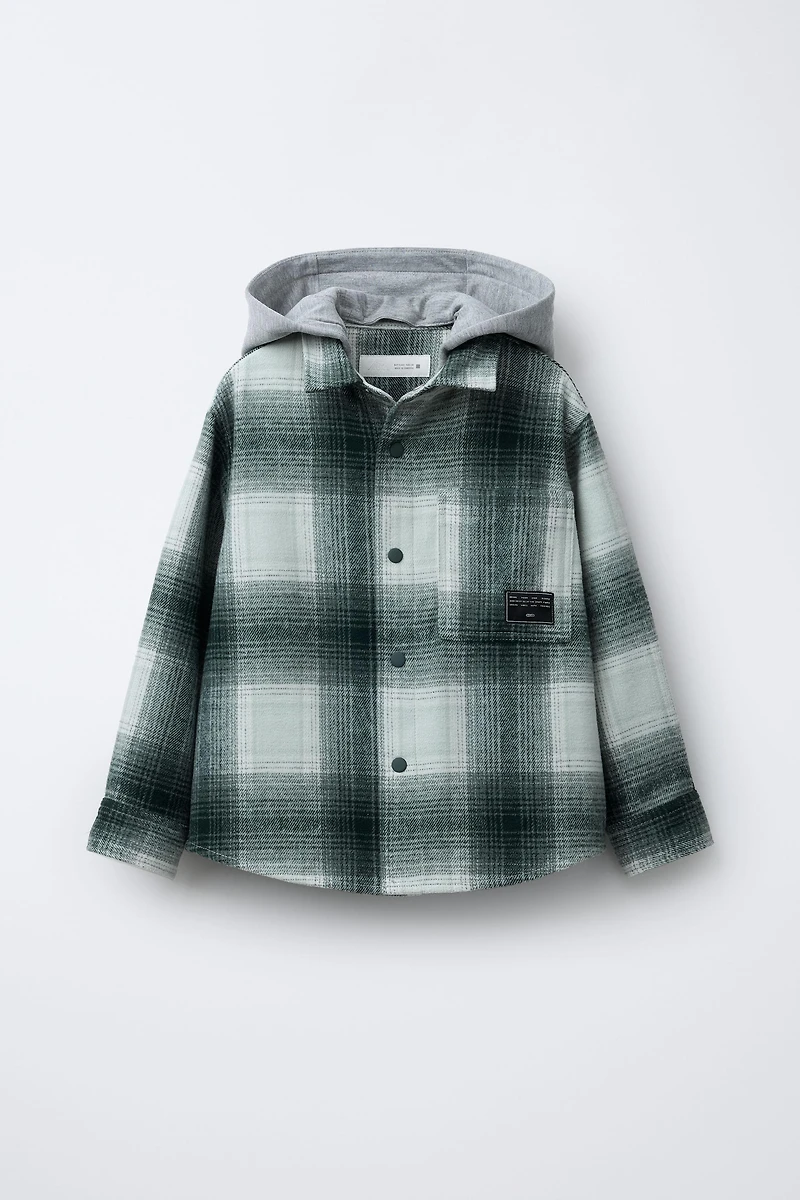 PLAID OVERSHIRT WITH REMOVABLE FLEECE HOOD