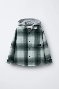 PLAID OVERSHIRT WITH REMOVABLE FLEECE HOOD