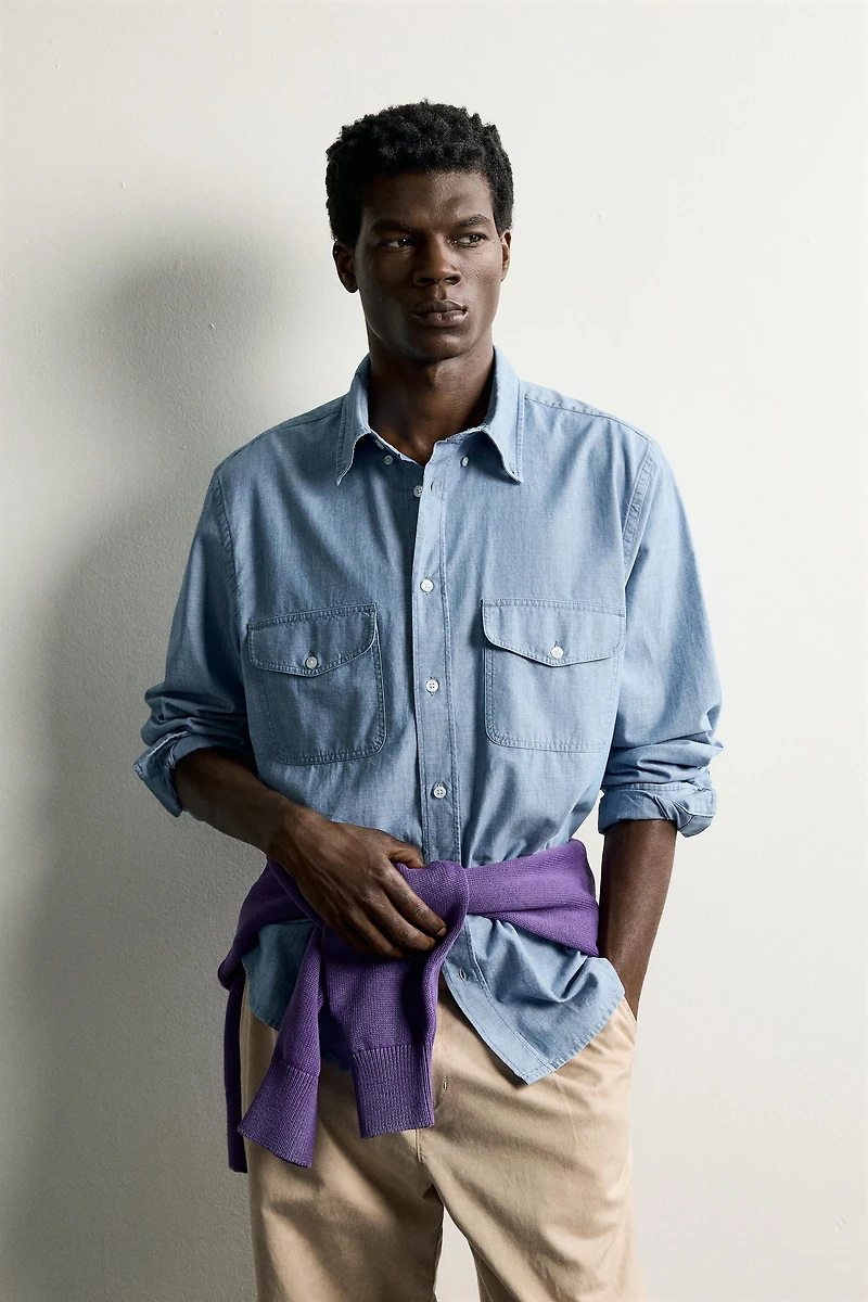 REGULAR FIT CHAMBRAY POCKET SHIRT