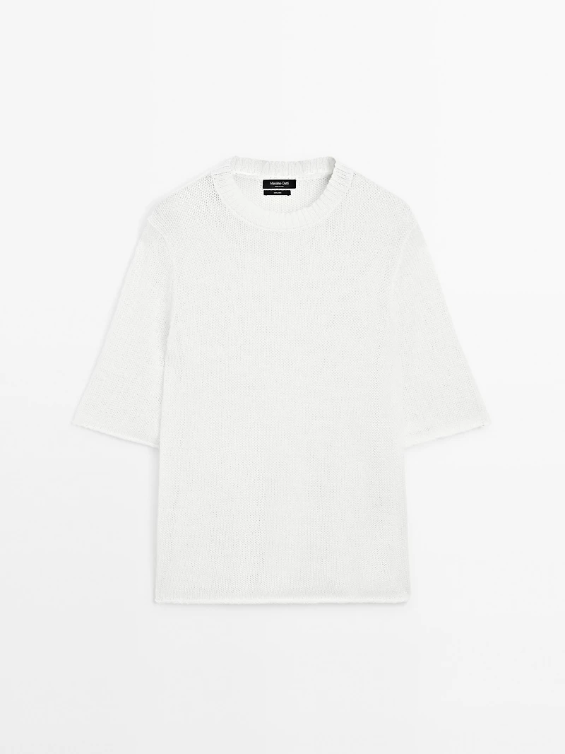 Short sleeve linen knit sweater