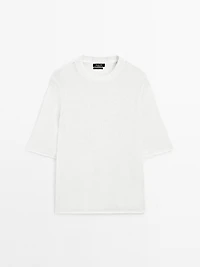 Short sleeve linen knit sweater