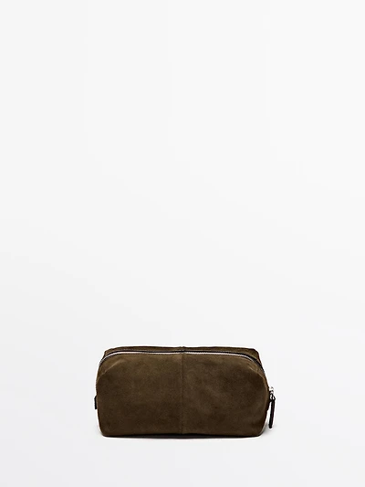 Trousse de toilette fermeture Éclair en cuir et daim