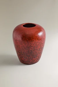 OVAL RED STONEWARE VASE