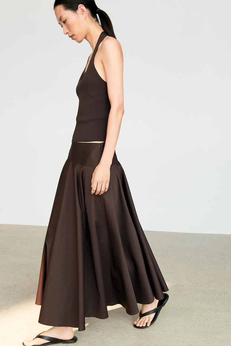 Flounce midi skirt with yoke detail