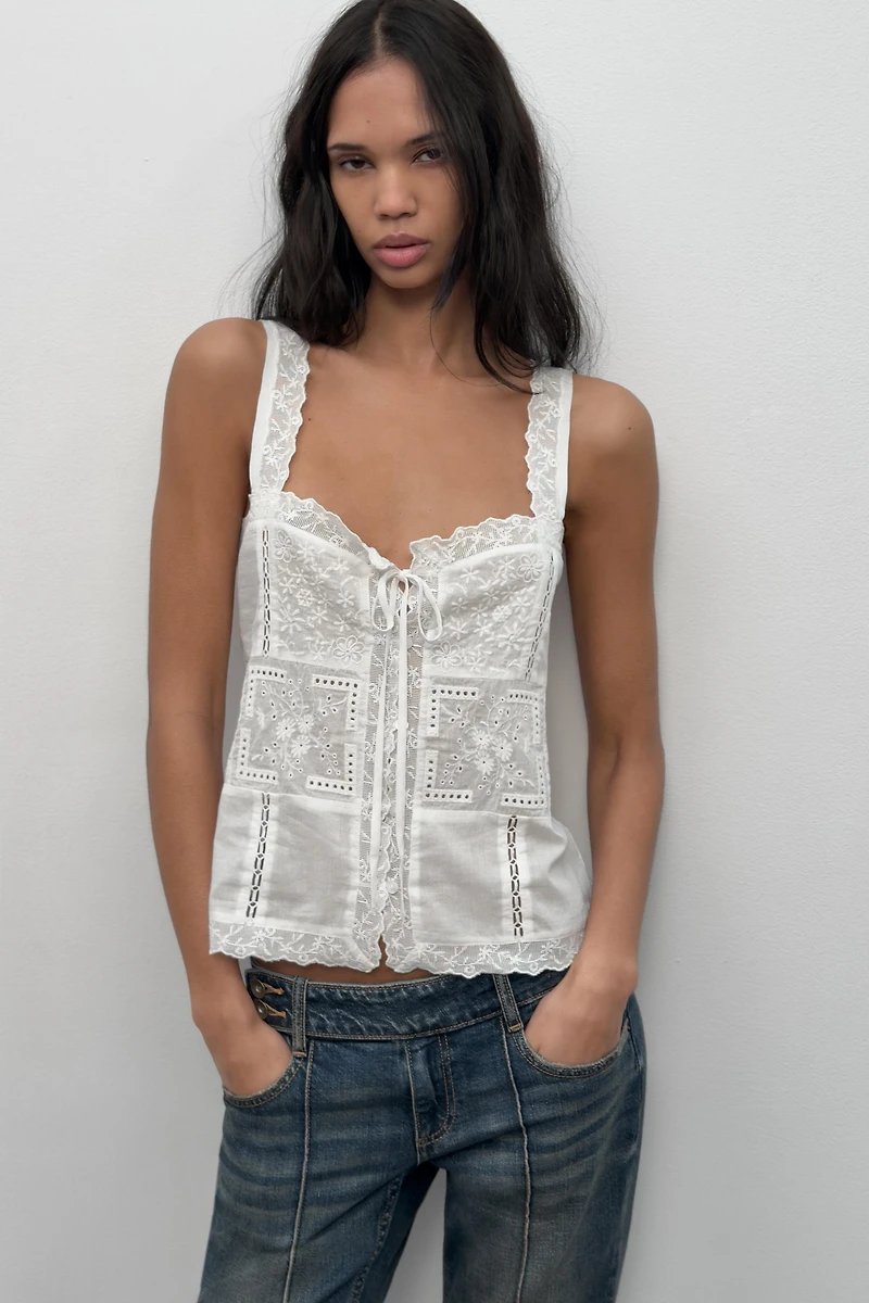 EMBROIDERED STRAP TOP