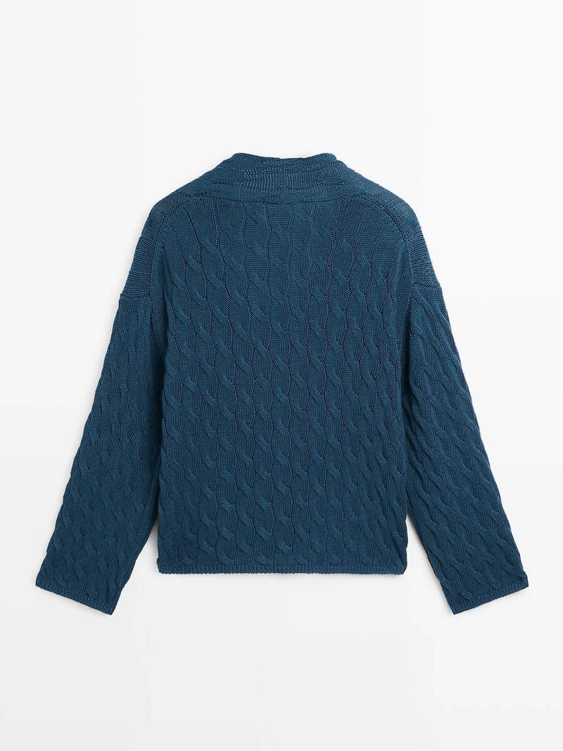 Cotton blend knit sweater with knot details