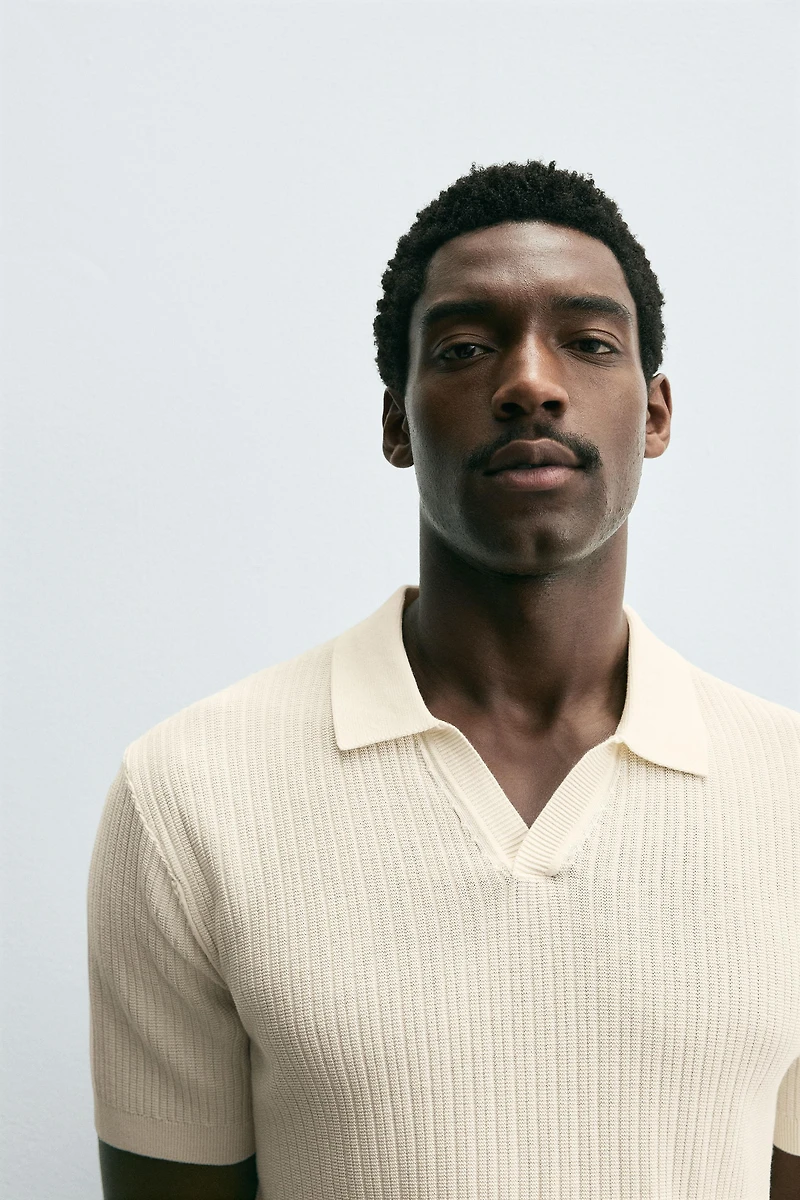 RIBBED KNIT POLO SHIRT