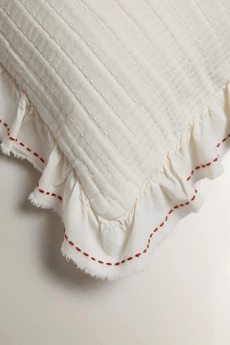 KIDS' TEXTURED RUFFLE THROW PILLOW COVER
