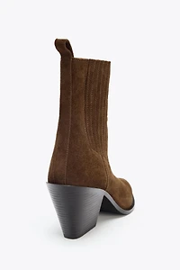 SPLIT LEATHER COWBOY ANKLE BOOTS