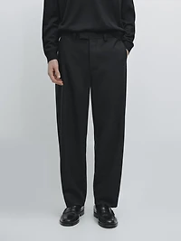 Three-ply wool barrel fit trousers