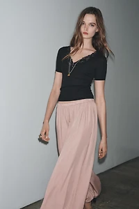 RIBBED LACE T-SHIRT