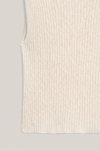Linen blend openwork mock turtleneck top - LIMITED EDITION
