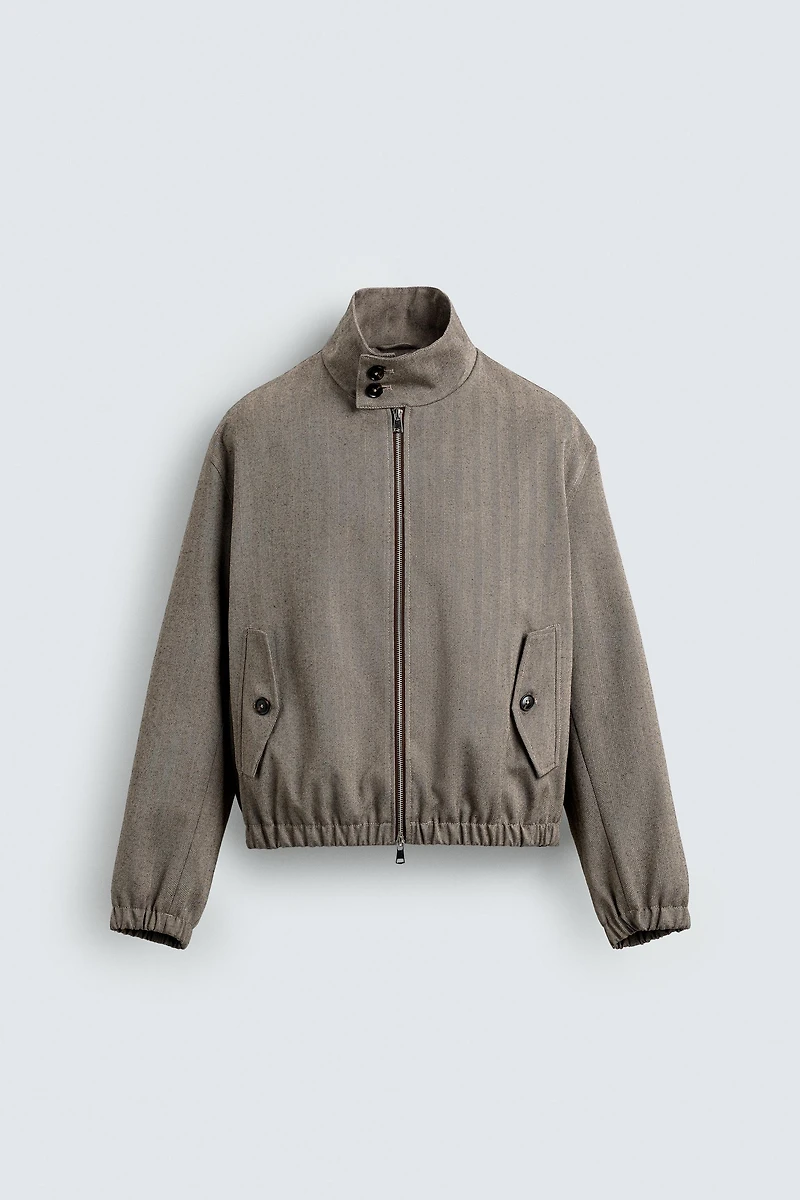 HERRINGBONE TEXTURED CROPPED FIT JACKET
