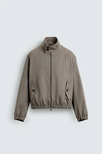 HERRINGBONE TEXTURED CROPPED FIT JACKET