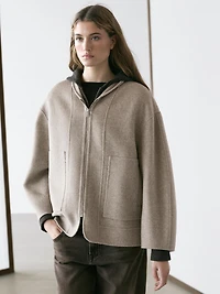 Zip-up wool blend coat