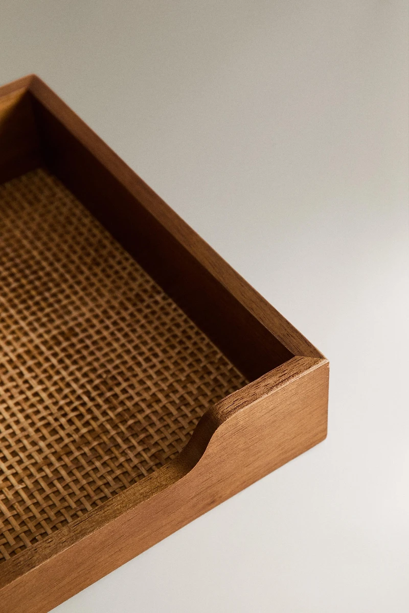 WOOD AND RATTAN NAPKIN HOLDER