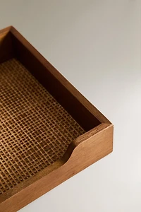 WOOD AND RATTAN NAPKIN HOLDER
