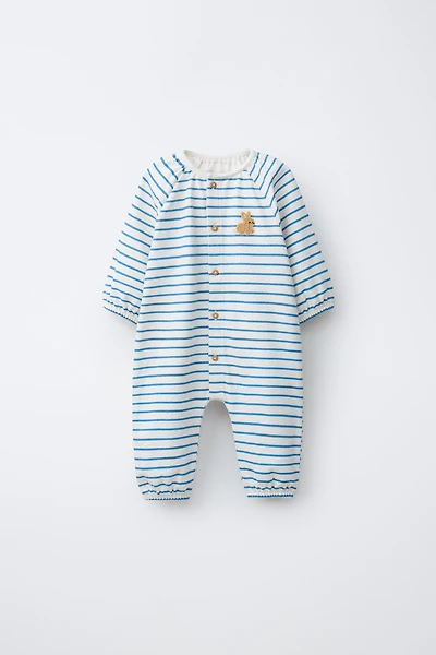 EMBROIDERED BUNNY STRIPED JUMPSUIT