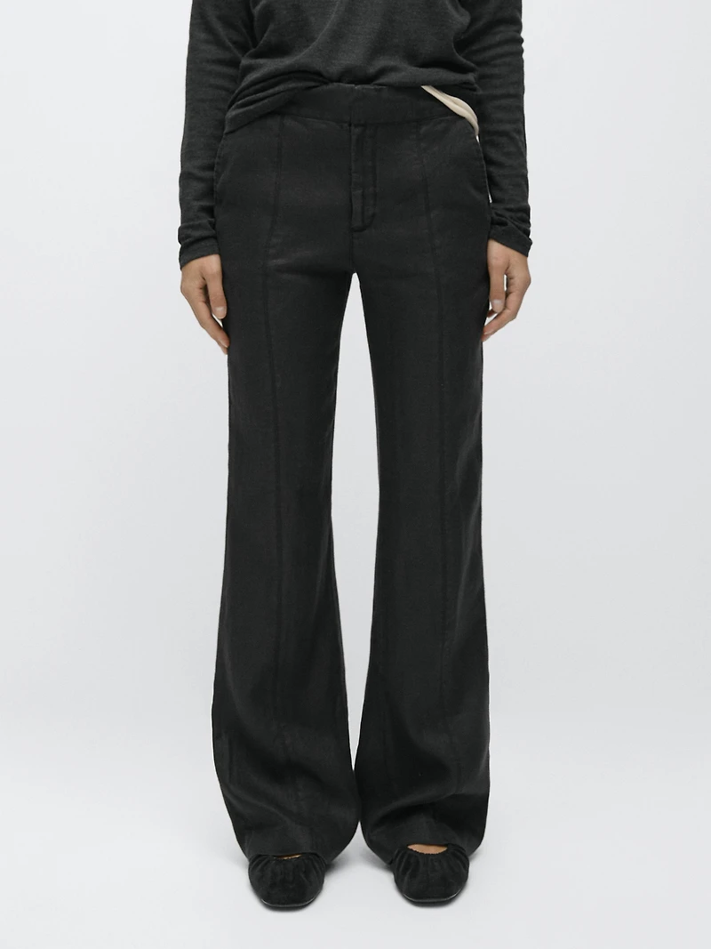 100% linen kick flare fit trousers