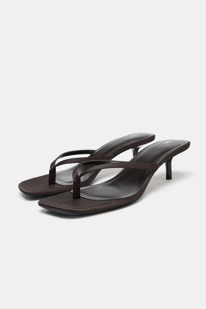 SATIN KITTEN HEEL SANDALS