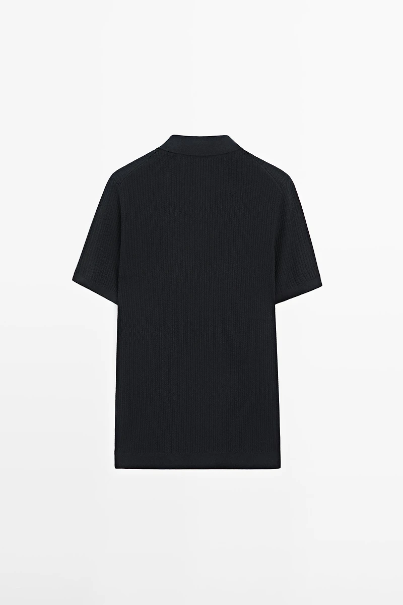 100% cotton textured knit polo sweater