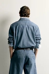 WASHED LIGHTWEIGHT DENIM POLO SHIRT