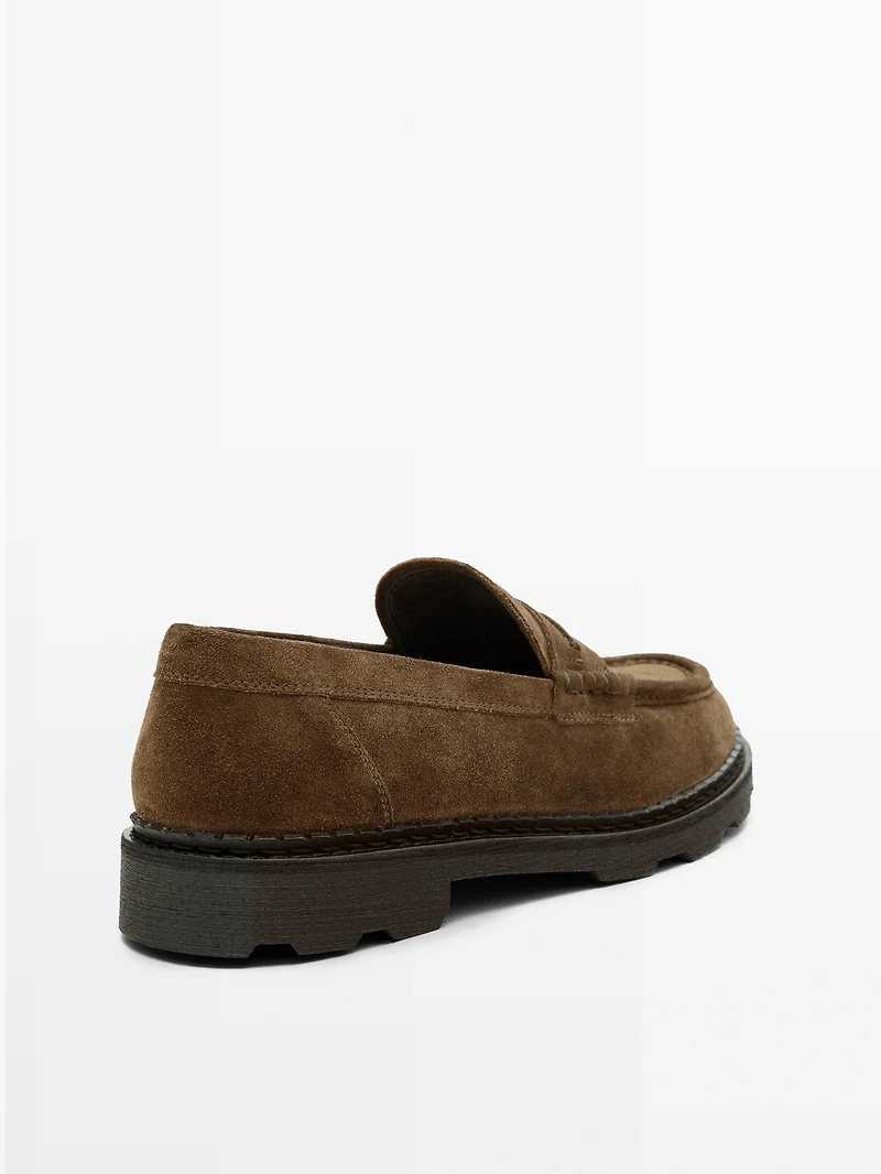 Leather track-sole loafers with penny strap