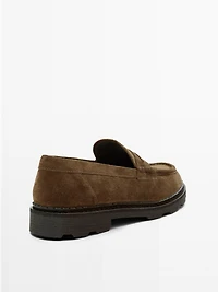 Leather track-sole loafers with penny strap