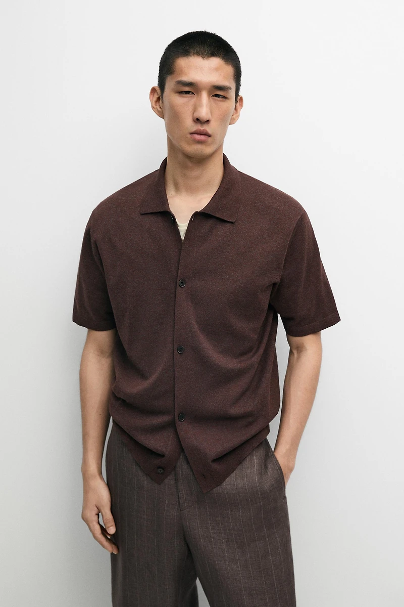 Short sleeve button-up knit cardigan
