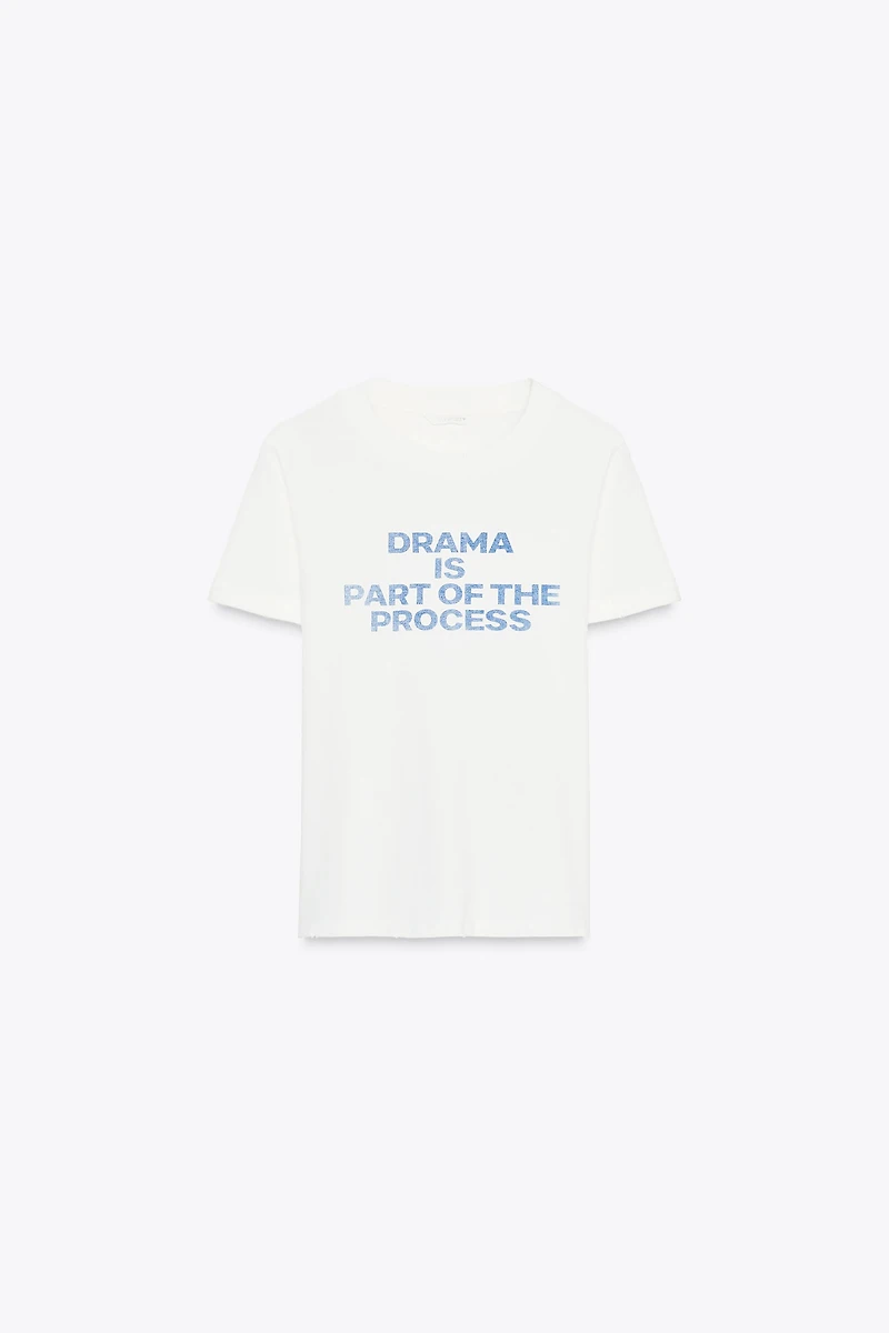 COTTON T-SHIRT WITH TEXT AND RIPS