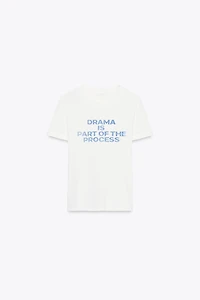 COTTON T-SHIRT WITH TEXT AND RIPS