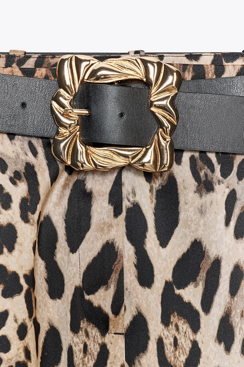 SATIN WIDE-LEG BELTED PANTS