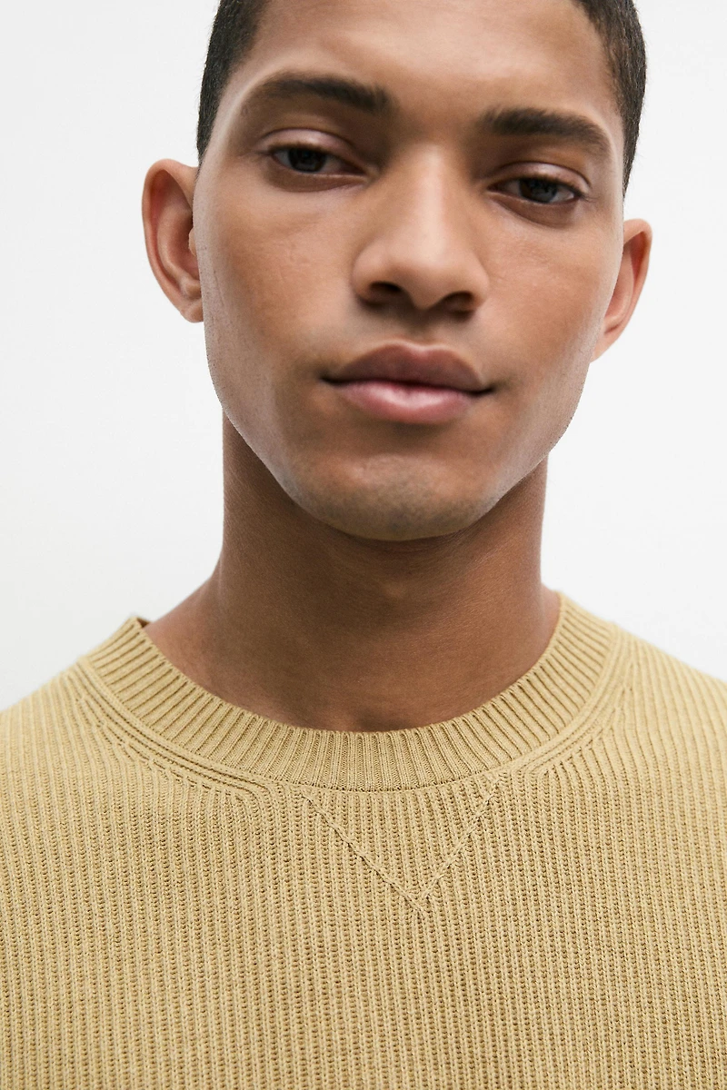 Cotton blend ribbed knit sweater