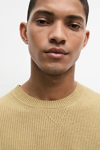 Cotton blend ribbed knit sweater