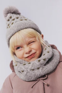 POLKA DOT KNIT HAT WITH POMPOM