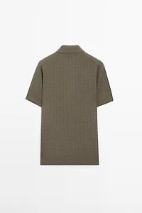 100% cotton cable-knit polo shirt