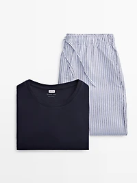 Short sleeve pyjama top and striped trousers