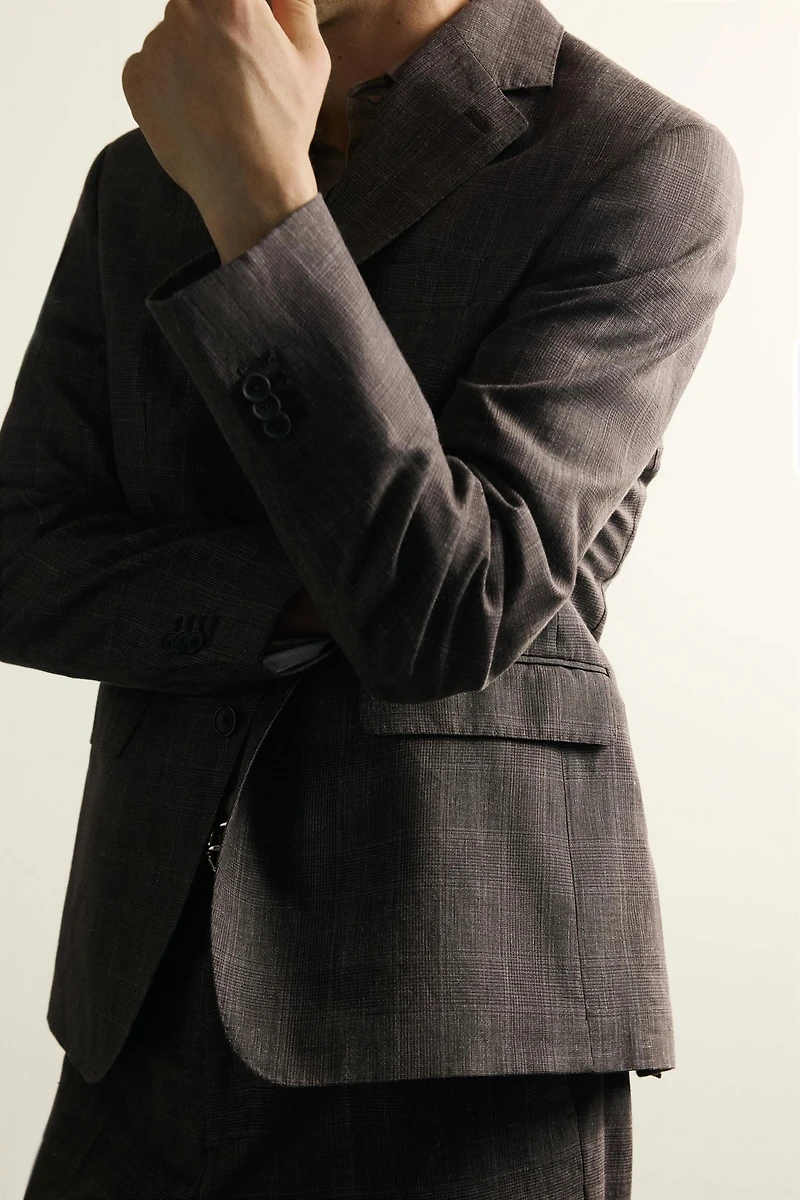 LINEN-WOOL CHECKERED SUIT JACKET