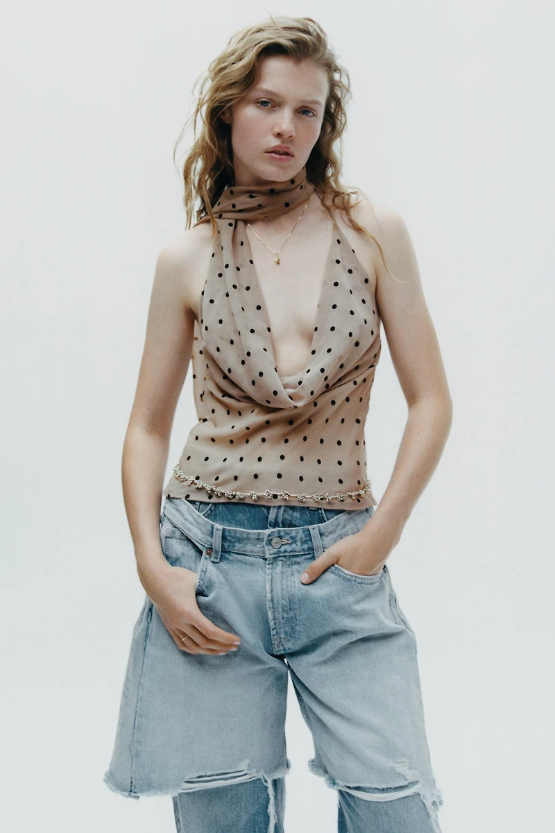 POLKA DOT HALTER SCARF TOP
