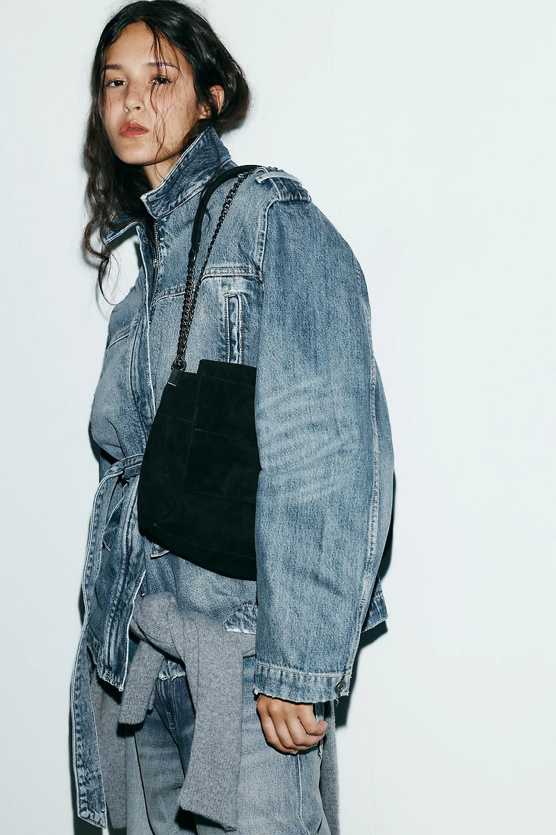SPLIT LEATHER SHOULDER BAG