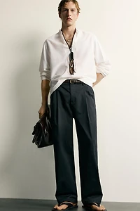COTTON VISCOSE TIE DETAIL RELAXED FIT SHIRT