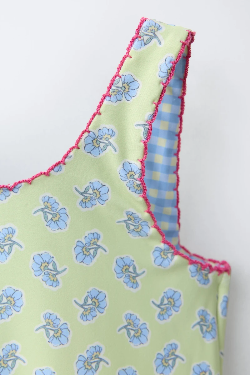 MAILLOT DE BAIN RÉVERSIBLE FLEURS ET CARREAUX (2-6 ANS)