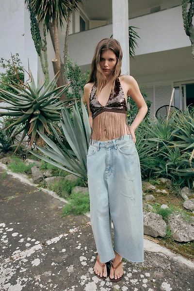 FRINGED SEQUIN CROP TOP