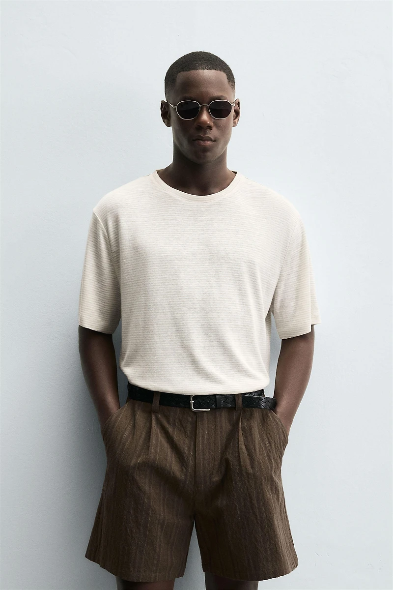 HEMP-VISCOSE STRIPED T-SHIRT