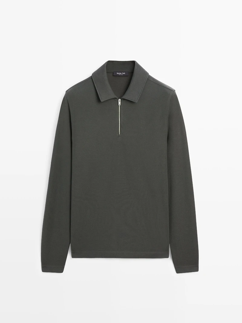 Long sleeve zip-up polo shirt