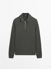 Long sleeve zip-up polo shirt